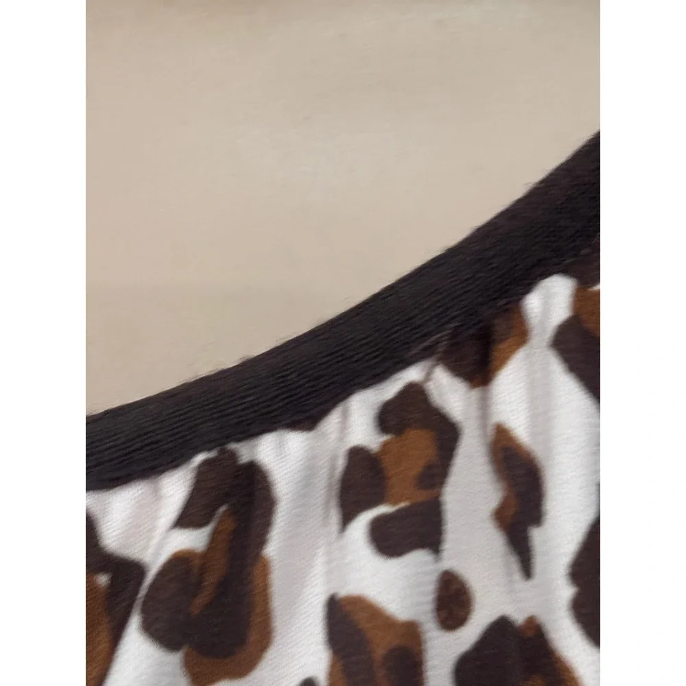 Tory Burch Brown White Leopard Long Sleeve Bubble Hem Blouse Old Money Preppy L